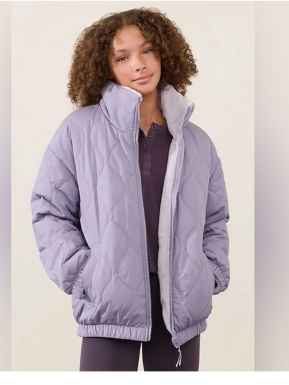 NWOT Athleta Light purple lilac Quilted reversible coat Jacket fleece XL Girl 14
